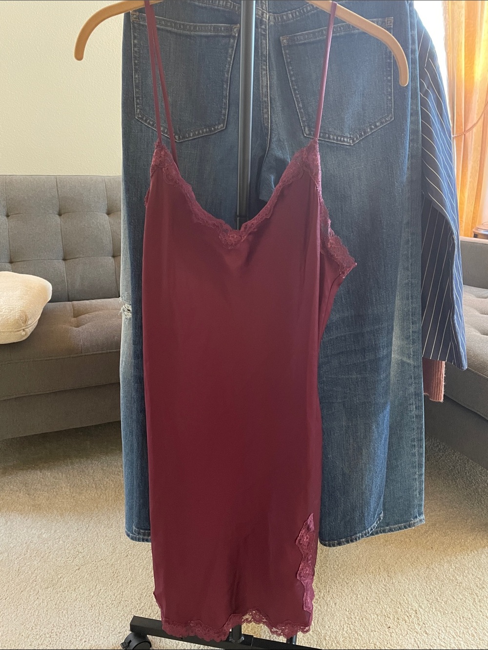 NWOT Victoria’s Secret Silky Burgundy Lace Slip Dress Nightie L